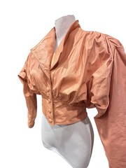 Vintage 1980s Chia Peach Ruched Crop Creamy Matte Leather Jacket Sz S