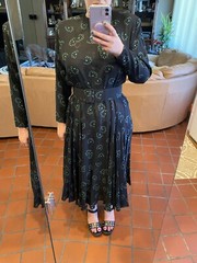 Vintage 100% Silk 80s Raul Blanco Dress Black & Green Flower Dress Sz 12