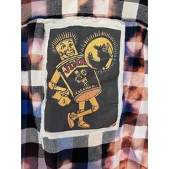 Distressed Upcycled Grunge Flannel Bleach Dye Jinx Patch Folk Art Shirt XL