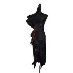 Vintage 80’s Climax Karen Okada David Howard Black One Shoulder Bow Ruffle Gown