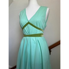 Vintage Maxi Nightgown Dress Mint Green Velvet Ribbon Lace Trim Ethereal MCM