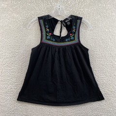 Y2K Vintage Wet Seal Top Medium Black Floral Embroidered Boho Bohemian