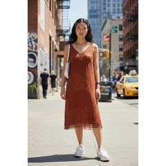 La Belle Midi Dress 13 Burnt Orange Floral Damask Mesh Overlay V-Neck 90s Y2K