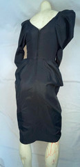 VTG 60S 70S WOMENS S BLACK TAFFETA PROM PARTY COCKTAIL WIGGLE BOW DRESS