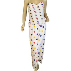 WOMEN’S VINTAGE 1980’S VICTOR COSTA POLKA DOT MULTI COLOR STRAPLESS DRESS SZ 10