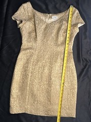 Vintage Juliana Gold Metallic Damask Sheath Dress 6 Brocade Cocktail Old Money