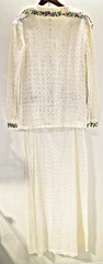 J9 vintage Home Sewn Off White Eyelet Cotton Skirt Blouse Pastel Embroidery Trim
