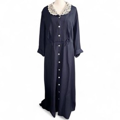 Vintage S.L. Fashions Navy Blue Lace Collar Maxi Dress 14W