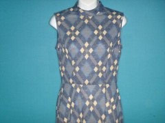 Vtg 60s Franklin Simon Knit Fit & Flare Dress W/ Cardigan Blue Argyle Sz S/M