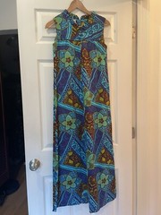 Vtg BJ’s Fashions Honu Hawaii Floral Bark Cloth Shift Maxi Dress 30-31” Bust