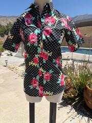 Vintage 80s Rockmount Short sleeve Western Pearl Snap Poka Dot Rose USA XS/S