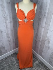 Vintage 1970s Jeweled Disco Cocktail Gown Cache Tangerine Poly Spandex Knit XS