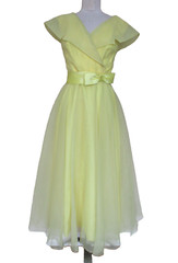 Vtg 80s Alyce Designs Prom Gown Dress Yellow Chiffon Fit n Flare Maxi S/M Women
