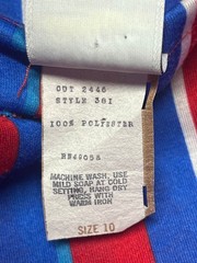 Vtg 70s Dress Sz S/M Soft Stripe Knit Red Blue Belted Puffed Sleeve Miss OOPS CA