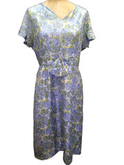 Vintage 1950’s Blue Green Gray Yellow Silk Dress by Roseweb ML