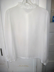 LOVELY VINTAGE WHITE CREPE BLOUSE WITH RUFFLES AND PINTUCKING