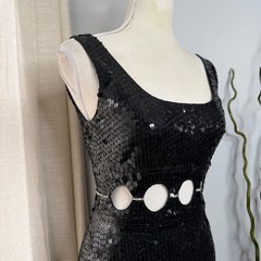 Vintage Niteline Della Roufogali Sequin Cutout Rhinestone Mini Dress Black 4