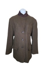 Vtg 90s Braebrook Equestrian English Country Blazer Wool Check Elbow Patches 14