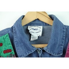 Vintage 90s Chambray Shirt Size 18 Vest Granny Embroidered Cottagecore Teacher