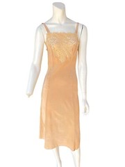 Vintage 40s Rayon Bias Slip with Embroidered Tulle Lace Stretchy 32” Faded Pump