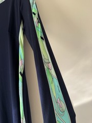 Leonard Paris Navy Blue + Lime Green / Pink 60s 70s Vintage Silk Designer Maxi