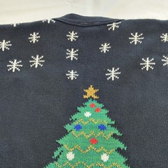 VTG 90s Ugly Christmas Sweater Candy Cane Button Cardigan Size L Santa Xmas Tree