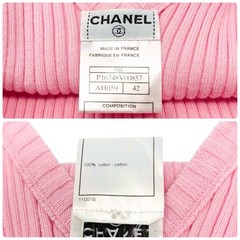 CHANEL Vintage 01C CC Logo Knit Rib Tank Top #42 Gold Rings Pink Cotton
