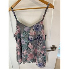 torrid Gray Floral Spaghetti-Strap Cami with Pink and Lavender Flowers