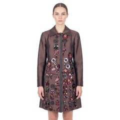 RARE Prada SS 2005 Embellished Coat Size 40 Brown Silk Wool Jewel Runway