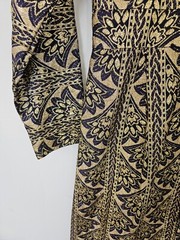 Vintage Gold Floral Brocade Empire Waist Long Dress Blue Purple 32″ Chest Sz S