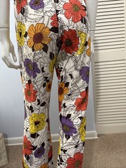 Vtg Portiono 70s Womens Two Piece Matching Set Crop Top And Pants Floral Sz S