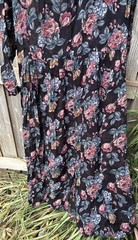 Vintage Nostalgia Dress Black Floral L Long Sleeve Button Ruffled Semi-Sheer