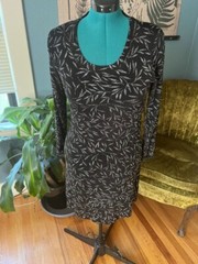 Vintage 90s Midi Black Body Hugging Gown with Subtle Glitter Waves Embellishment