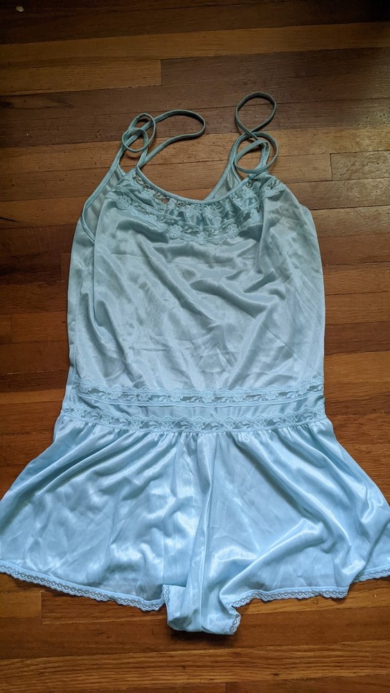 Texsheen Lingerie Teddy Light Blue Nightgown Small Vintage Nylon USA