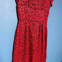 Vintage 40s 50s Pencil Dress Women’s Size Medium Red Black Union Made Femme Twee