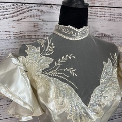 Vtg Eve of Milady Wedding Dress High Illusion Neck Romantic Cathedral Lace