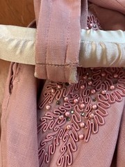 Vintage 1950s Beaded Hips Side Zipper Dusty Rose Faille Cocktail Dress Bust 34