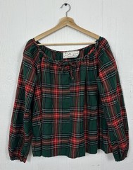 Vintage “Mountain Artisans” West VA Wool Red Green Plaid Peasant Top 70’s