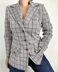 Vintage 70s Gray Plaid Checked Blazer Jacket