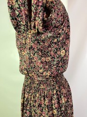 Vintage 80s Taurus II Size 8 Dark Floral Dress Smocked Waist Union Made