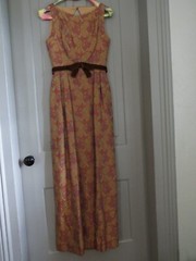 Vtg. 1950’s Harry Keiser Brocade Sleeveless Empire Waist Maxi Gown Orange/Purple