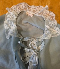 ROMANTIC 1960’S BABY BLUE WOOL JACKET W WHITE VALENCIENNES LACE TRIM