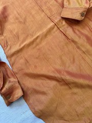 1920s 30s Antique Handmade Orange Raw Shiny Silk Chemise Shirt Women’s S M L