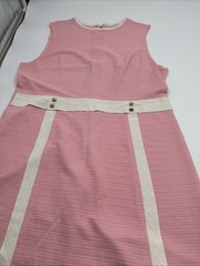 VTG 1960s Womens Sheath Shift Dress Sleeveless Pink White Mod Cloth Hippie(663)