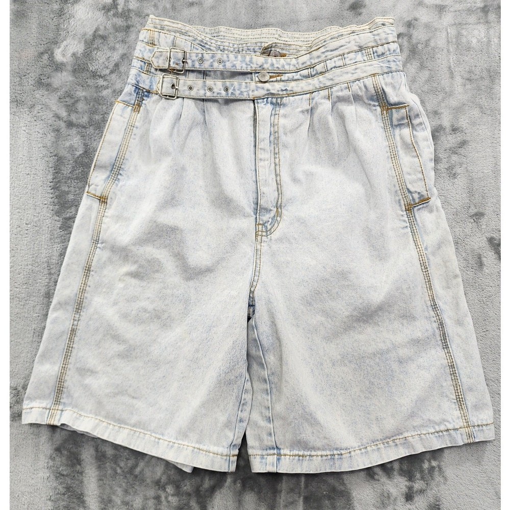 Vintage 80s Jordache Shorts Womens 13/14 Blue Acid Wash Double Buckle High Rise