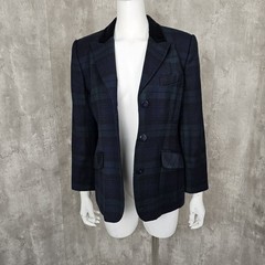 Vintage 80s 90s Giorgio Sant’ Angelo Womens 10 Green Blue Plaid Wool Blazer
