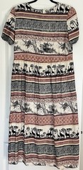 Vintage 80s EJM Safari Animal Rayon Day Dress Maxi Giraffe Cheetah Lion Boho 14