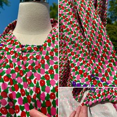 Vintage 70s Mod Pink & Purple Fruity Floral Abstract Pussy-bow Dress AS IS