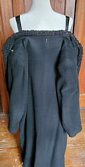 1940s LADIES BLACK WOOL SWING COAT W/CURLY PERSIAN LAMB & HOLLYWOOD DRAPE STRAPS