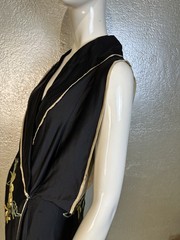 Vintage 1960’s Black Embroidered Silk Robe Housecoat Yellow Floral Vietnam